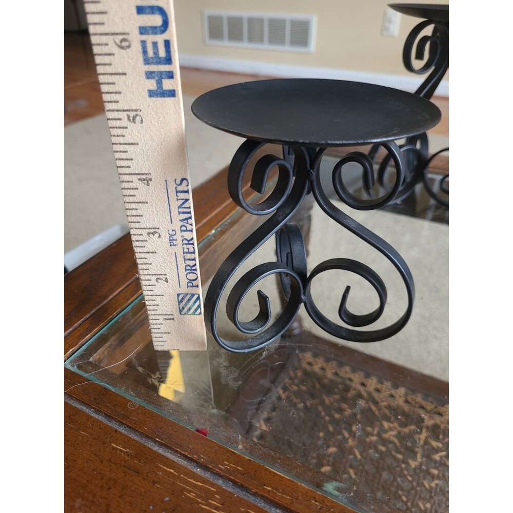 Lot of 3 Black Metal Pillar Candle Holders 4” Dia Graduated Heights - Picture 10 of 11